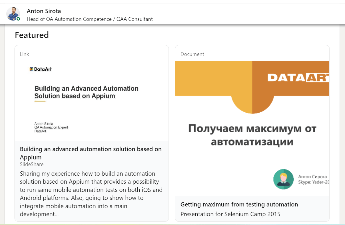 Exemplary Screenshot from LinkedIn Social Media