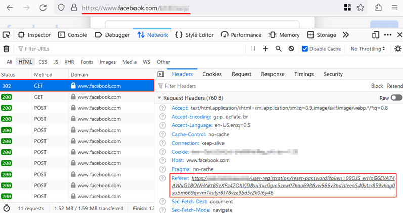 Illustration to the article. Screenshot #2. Token Leaks Via Referer PoC
