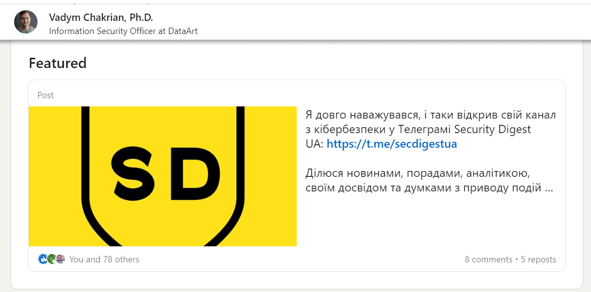 Exemplary Screenshot from LinkedIn Social Media